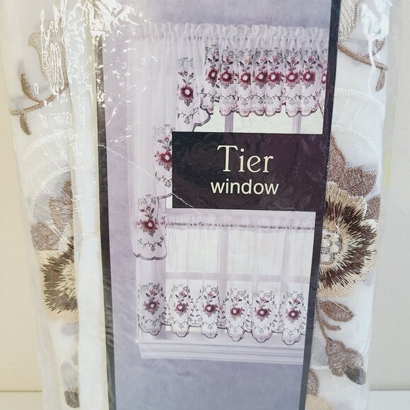 Paige Chocolate Floral Tier Window Curtain Swags 60" W X 38" L Polyester - Picture 3 of 6